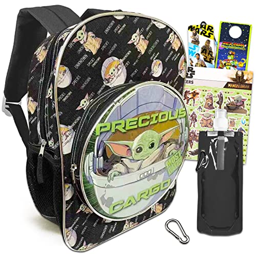 Fast Forward Baby Yoda Backpack For Boys 8-12 Set - Mandalorian Backpack for Boys Bundle with Water Pouch, Stickers, More | Star Wars School Supplies