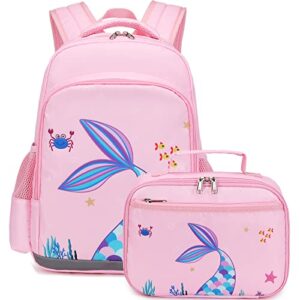 backpack for girls kids backpack with lunch box mermaid preschool kindergarten back pack bookbags with chest strap