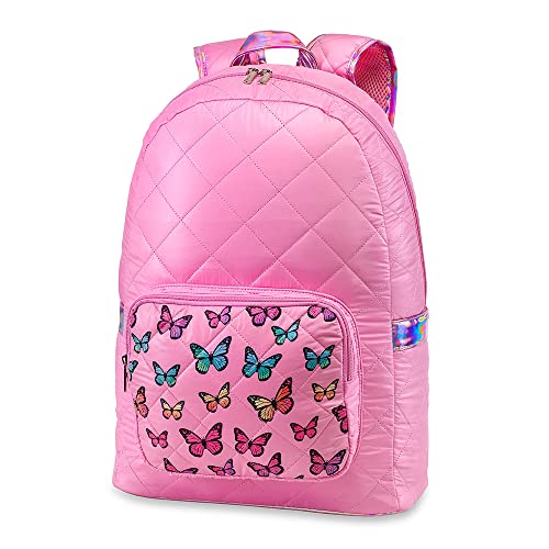 Top Trenz School or Camp Backpack or Daypack (Light Pink Puffer w/ Butterfly Pocket)