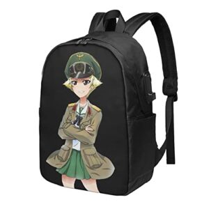girls und panzer 17 inch laptop backpack unisex travel backpack with usb charging port bookbag daypack