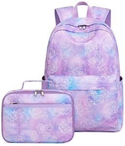 camtop kids backpack for girls luminous school bookbag with lunch box set for preschool kindergarten elementary (butterfly schoolbag)