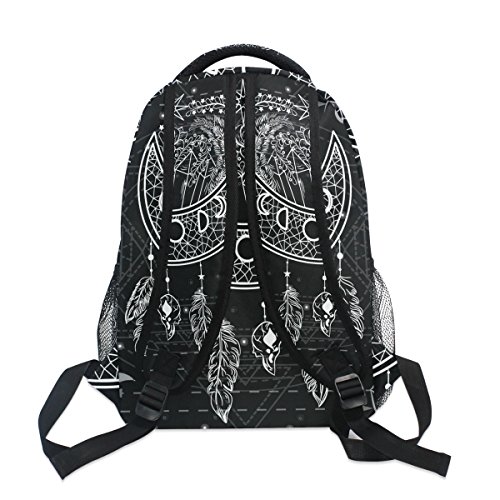 U LIFE Backpack School Bags Laptop Casual Bag for Boys Girls Kids Men Women Black Vintage Moon Sun Mandala Floral Flowers