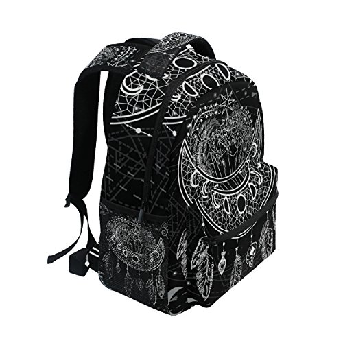 U LIFE Backpack School Bags Laptop Casual Bag for Boys Girls Kids Men Women Black Vintage Moon Sun Mandala Floral Flowers