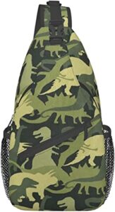sling bags,green dinosaur men women shoulder backpack,chest bag daypack for hiking travel