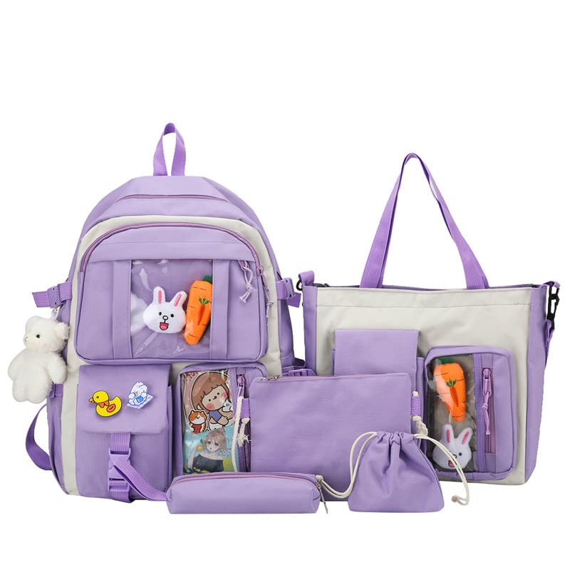 Rcuyyl Kawaii Backpack Backpack Kawaii Pendants and Pins Accessories 5Pcs Set Cute Kawaii Rucksack for School Bag Cute Aesthetic Backpack 17in Travel Rucksack School Bag (Purple2)