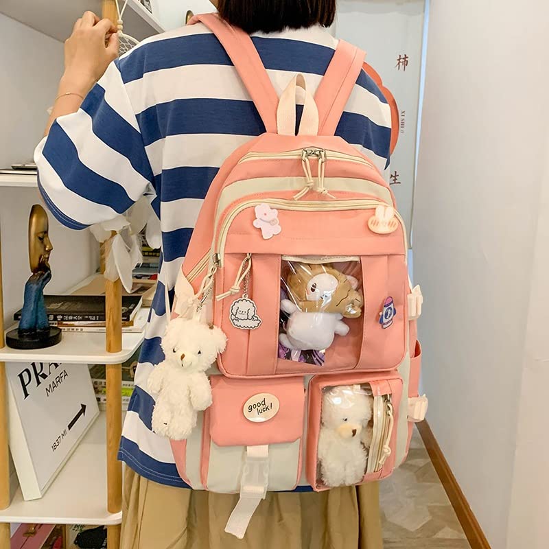 Rcuyyl Kawaii Backpack Backpack Kawaii Pendants and Pins Accessories 5Pcs Set Cute Kawaii Rucksack for School Bag Cute Aesthetic Backpack 17in Travel Rucksack School Bag (Purple2)