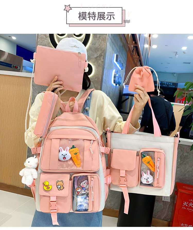 Rcuyyl Kawaii Backpack Backpack Kawaii Pendants and Pins Accessories 5Pcs Set Cute Kawaii Rucksack for School Bag Cute Aesthetic Backpack 17in Travel Rucksack School Bag (Purple2)