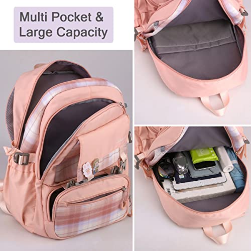 Aesthetic Backpack for School, Cute Girls Preppy Book Bag, Kawaii Large Capacity Middle School Plaid Backpack for Teenagers (Black)