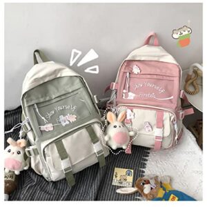 ncduansan Kawaii Backpack with Kawaii Pin and Accessories Cute Kawaii Backpack for School Bag Kawaii Girl Backpack Cute(Green)