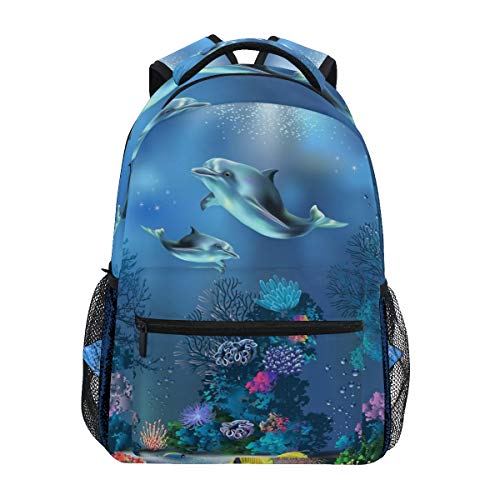 Cute Animal Dolphin Ocean Theme Travel Backpack for Women Men 16 Inch Durable Lightweight Book Bag Hiking Camping Daypack (Dolphin)