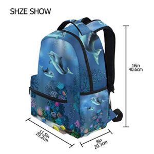 Cute Animal Dolphin Ocean Theme Travel Backpack for Women Men 16 Inch Durable Lightweight Book Bag Hiking Camping Daypack (Dolphin)