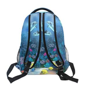 Cute Animal Dolphin Ocean Theme Travel Backpack for Women Men 16 Inch Durable Lightweight Book Bag Hiking Camping Daypack (Dolphin)