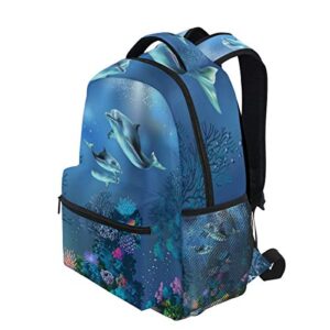 Cute Animal Dolphin Ocean Theme Travel Backpack for Women Men 16 Inch Durable Lightweight Book Bag Hiking Camping Daypack (Dolphin)