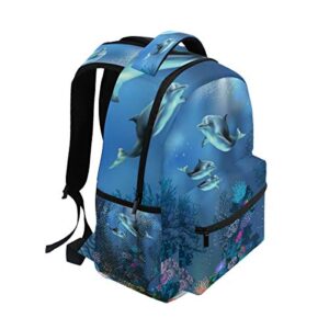 Cute Animal Dolphin Ocean Theme Travel Backpack for Women Men 16 Inch Durable Lightweight Book Bag Hiking Camping Daypack (Dolphin)