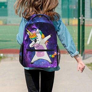 Dabbing Unicorn Backpack for Girls Boys Nebula Galaxy Kids School Book Bag Cool Stars Student Laptop Backpacks Casual Durable Lightweight Travel Sports Day Pack Carrying Bags