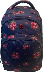 wenger upload backpack with 16″ laptop pocket and tablet pocket, navy floral print