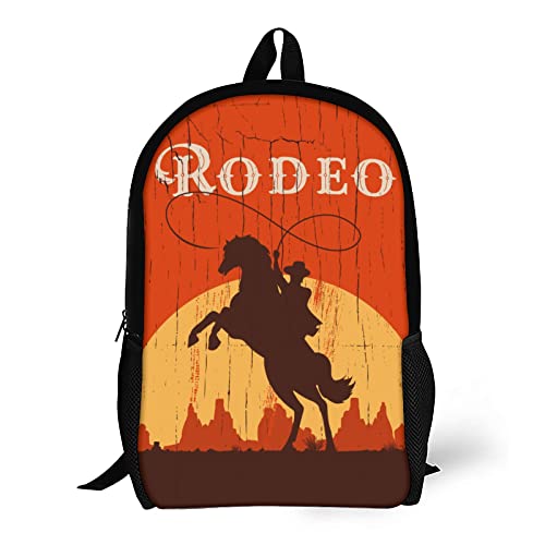 ONE TO PROMISE Cowboy Riding Horse Backpack Watercolor Vintage Cowboy Riding Horse at Sunset School Bags Bookbag Casual Hiking Travel Daypack for Women Men Teens Student Back to School Gifts,17 Inch