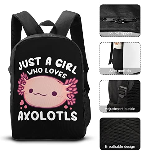 Axolotl Backpack, Waterproof Bookbag for Boys Girls Back to School 17 Inch