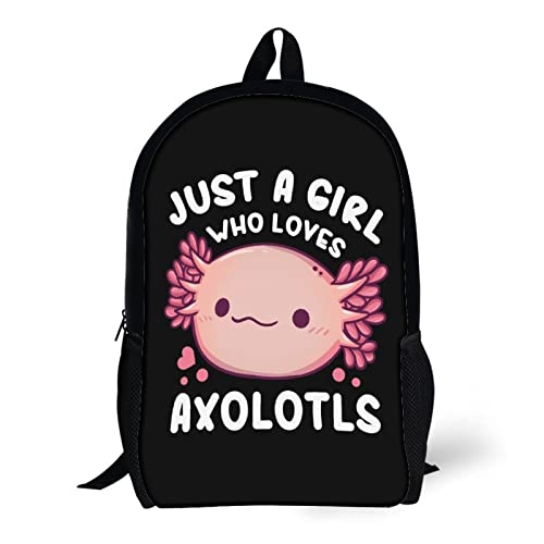 Axolotl Backpack, Waterproof Bookbag for Boys Girls Back to School 17 Inch