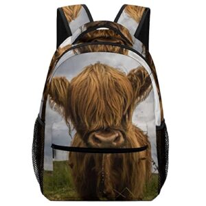 XOLLAR Large Travel Backpack Cute Highland Cow Lightweight Casual Daypack School Book Bag for Teens Boys Girls, One Size