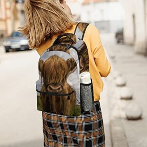 XOLLAR Large Travel Backpack Cute Highland Cow Lightweight Casual Daypack School Book Bag for Teens Boys Girls, One Size
