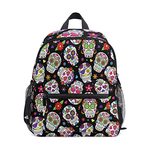 AUUXVA Kids Backpack Mexican Skull Printed Flower Toddler Shoulder Travel Elementary School Bags Preschool for Girls Boys