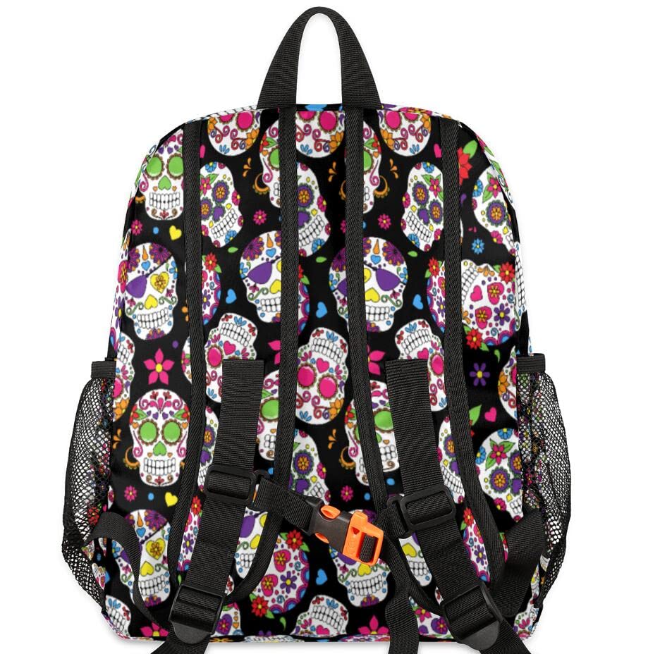 AUUXVA Kids Backpack Mexican Skull Printed Flower Toddler Shoulder Travel Elementary School Bags Preschool for Girls Boys