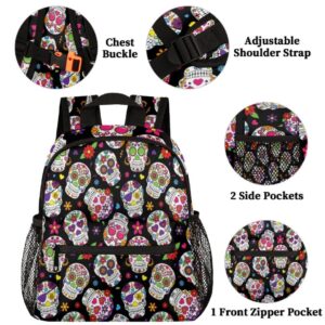 AUUXVA Kids Backpack Mexican Skull Printed Flower Toddler Shoulder Travel Elementary School Bags Preschool for Girls Boys