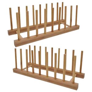 nongshar 8-slots bamboo wooden plate racks dish stand holder kitchen storage cabinet organizer for dish / plate / bowl / cup / pot lid / cutting board (8 slots-2 pack, bamboo texture)