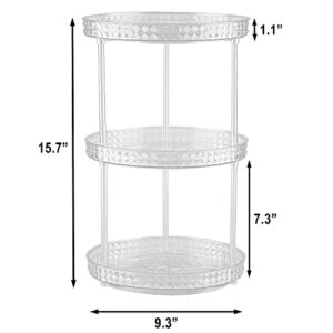 BYFU 3 Tier Rotating Lazy Susan Makeup Organizer, Turntable Clear Diamond Cosmetic Display Storage Tray, Plastic Bathroom Holder Rack for Kitchen, Table, Cabinet, Countertop, Pantry (Clear Diamond)