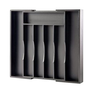 ORIDOM Expandable Bamboo Kitchen Drawer Organizer for Cutlery and Utensils, Adjustable Bamboo Wood Cutlery Tray in Drawer for Flatware and Silverware in Kitchen, 5-7 Slots, (Black)