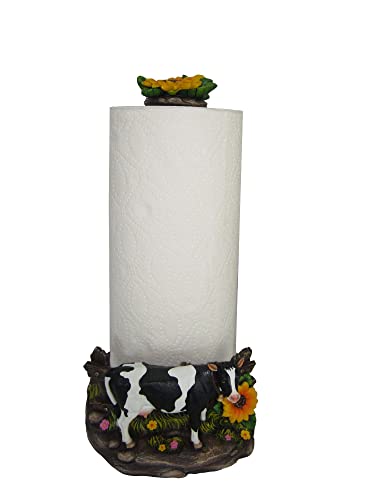 DWK Farmhouse Cow Paper Towel Holder Decorative Farm Kitchen Countertop Towel Dispenser Stand - 15"