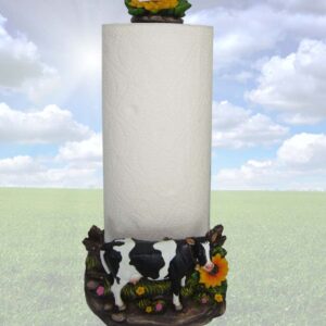 DWK Farmhouse Cow Paper Towel Holder Decorative Farm Kitchen Countertop Towel Dispenser Stand - 15"