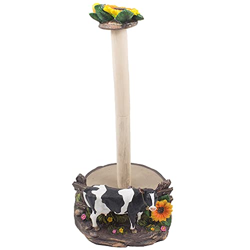 DWK Farmhouse Cow Paper Towel Holder Decorative Farm Kitchen Countertop Towel Dispenser Stand - 15"