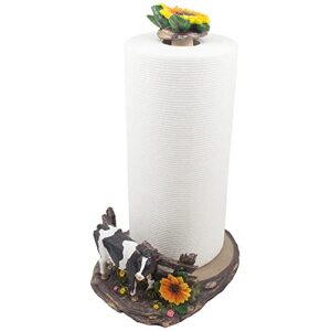 DWK Farmhouse Cow Paper Towel Holder Decorative Farm Kitchen Countertop Towel Dispenser Stand - 15"