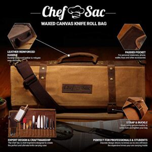 Waxed Canvas Chef Knife Roll Bag with 10-Pack Knife Guards Included