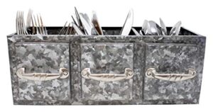 boston warehouse drawer handle flatware storage caddy, 3 section, galvanized