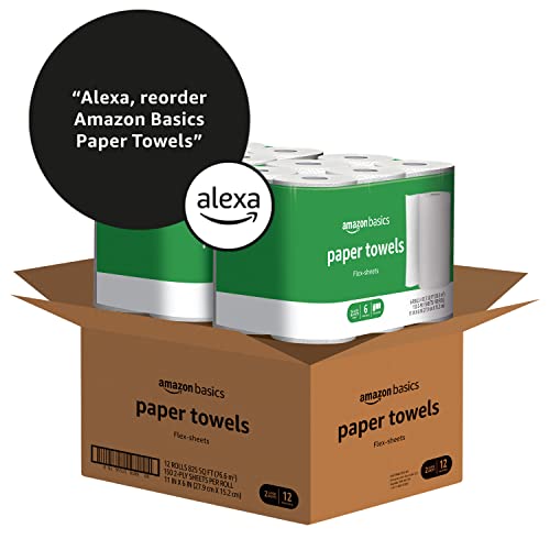 Amazon Basics 2-Ply Paper Towels, Flex-Sheets, 6 Rolls (Pack of 2), 12 Value Rolls total (Previously Solimo)