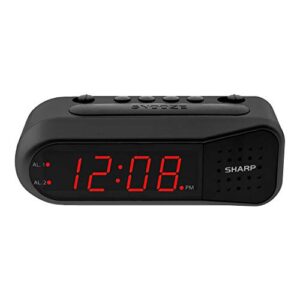 sharp digital alarm clock – black case with red leds – ascending alarm grows increasing louder, gentle wake up experience, dual alarm – battery back-up, easy to use with simple operation