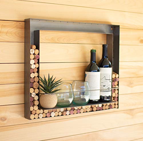 MY SWANKY HOME Unique Rustic Metal Cork Holder Wall Bar Wine Shelf Display Frame Minimalist