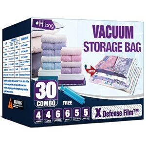 hibag vacuum storage bags, space saver vacuum seal storage bags 30-pack sealer bags for clothes, clothing, bedding, comforter, blanket (30c)