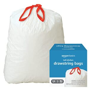 Amazon Basics Tall Kitchen Drawstring Trash Bags, 13 Gallon, 120 Count (Previously Solimo)