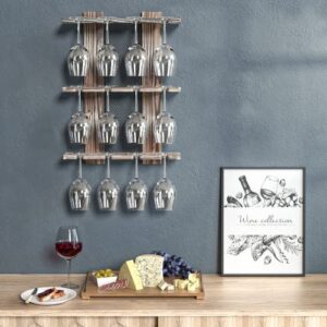 J JACKCUBE DESIGN Wine Glass Rack Wall Mounted, 12 Glassware Holder Rack Stemware Display Drying Storage For Kitchen Home Bar Decor - MK583A