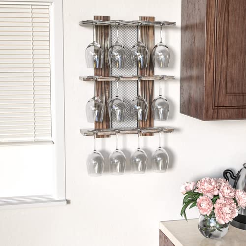 J JACKCUBE DESIGN Wine Glass Rack Wall Mounted, 12 Glassware Holder Rack Stemware Display Drying Storage For Kitchen Home Bar Decor - MK583A