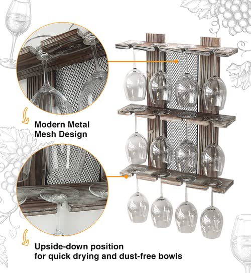 J JACKCUBE DESIGN Wine Glass Rack Wall Mounted, 12 Glassware Holder Rack Stemware Display Drying Storage For Kitchen Home Bar Decor - MK583A