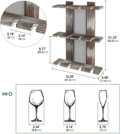 J JACKCUBE DESIGN Wine Glass Rack Wall Mounted, 12 Glassware Holder Rack Stemware Display Drying Storage For Kitchen Home Bar Decor - MK583A