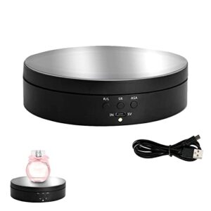 5.4 inch motorized rotating display stand, 360 degree electric photography turntable stand work with battery/usb power supply, rotating turntable for products shows,jewelry,watch, 3d models,digital product black(pvc and mirror)