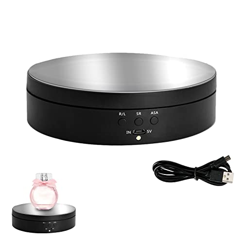 5.4 inch Motorized Rotating Display Stand, 360 Degree Electric Photography Turntable Stand Work with Battery/USB Power Supply, Rotating Turntable for Products Shows,Jewelry,Watch, 3D Models,Digital Product Black(PVC and Mirror)