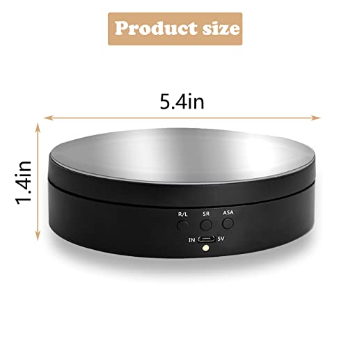 5.4 inch Motorized Rotating Display Stand, 360 Degree Electric Photography Turntable Stand Work with Battery/USB Power Supply, Rotating Turntable for Products Shows,Jewelry,Watch, 3D Models,Digital Product Black(PVC and Mirror)