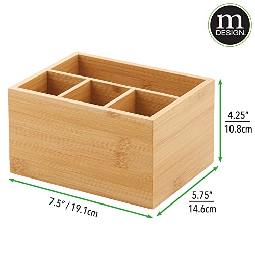 mDesign Bamboo Cutlery, Utensil, and Napkin Storage Organizer Bin for Kitchen, Pantry, Table and Countertop - Utensil Caddy Holds Forks, Knives, Spoons, Napkins - 4 Sections - Natural